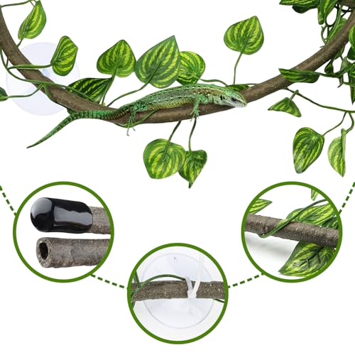Reptile Tank Accessories, Artificial Plants Vines and Flexible Leaves With Suction Cups, Crested Gecko Tank Long Vines Hide for Climbing, Chameleon, Lizards