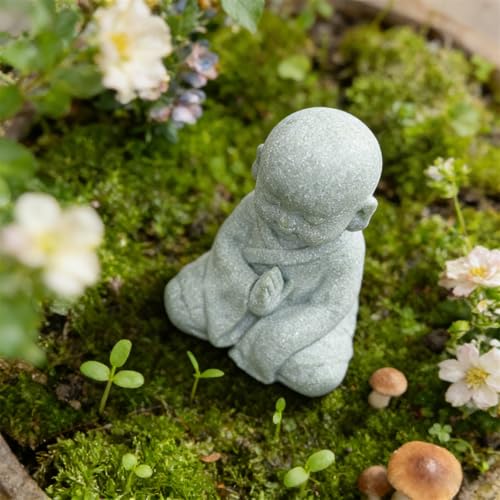 livelyfish Japanese Buddha Bosatsu Feng Shui Praying Monk Statue Sandstone Happy/Smiling Miniature Figurine Ornament for Fish Tank Aquarium Home Garden Decoration (F) - size: F