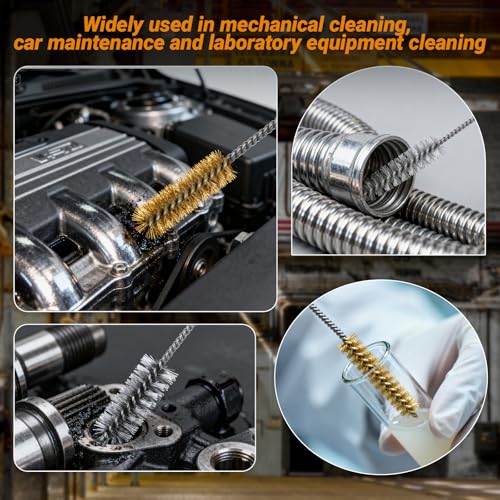 RAWILL 16Pcs Tube Cleaning Brush, Brass Stainless Steel Engine Cleaning Brushes, 12 Inch Long Round Wire Pipe Cleaner for Deep Pipes, Auto Parts, Engine Parts, 8 Sizes - color: 16 PC