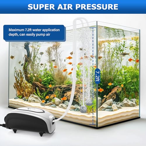 Fishkeeper 5W 90GPH High-Output Aquarium Air Pump, Ultra-Quiet Dual Outlet Adjustable Oxygen Aerator Pump for 1-160 Gallon Fish Tank Bubbler with Air Stones & Check Valves & Y-Splitter - color: White, size: 5W for 1-160 Gallon