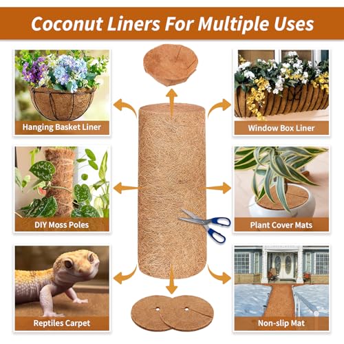 Legigo 16X80 Inch Natural Coco Liner Roll, Coconut Liners for Planter Window Box Hanging Basket, Coconut Coir Roll Coco Fiber Mat for Garden Decoration DIY Moss Poles Pet Pad Reptiles Carpet - size: 16x80 inch