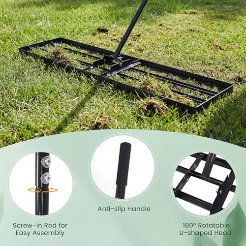 Goplus Lawn Leveling Rake, 42" x 10" Heavy Duty Level Lawn Tool w/ Ergonomic Handle for Soil, Effort-Saving Landscape Rake for Garden, Backyard, Golf Course, Farm, Pasture, Black - style: 42" x 10", Black