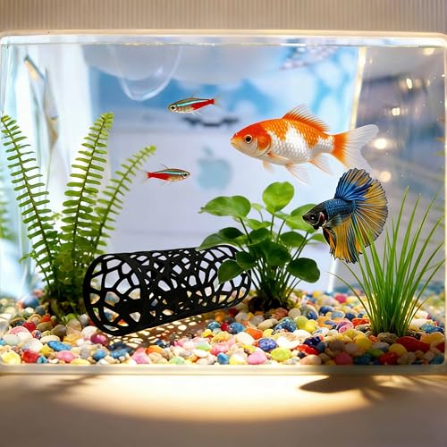 Black Metal Betta Fish Hammock Hideout Cave Aquarium Tunnel with Hollow Pattern, Floating Betta Log Resting Spot, Shrimp Cave Habitat, Betta Fish Tank Accessories, Small Fish Enrichment Toy - color: Fish Hammock - B