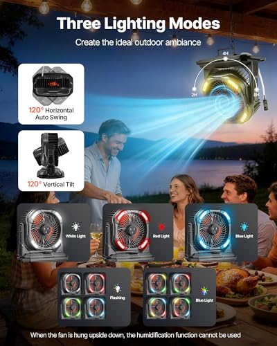 VEVOR Misting Fan, More than 2700RPM Motor Mister Fan, Mister Cooling Fans with 2.38 gal Water Tank, 10000mAh Battery, 4-Speed Wind & 5 Lighting Modes, Water Cooling Fans for Indoor, Outdoor, Patio