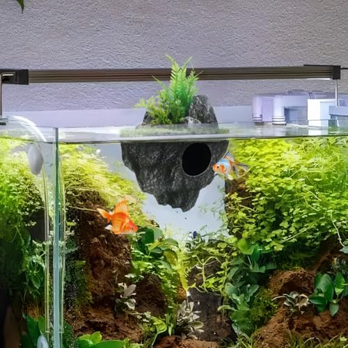 Homoyoyo Floating Aquarium Decor, Fish Tank Decorated Rock for Betta Fish Guppies Goldfish Shrimps Hermit Crabs Realistic Rock Tank Ornament with Hideaway Shelter Safe Resin Material 7.48X5.31X4.33In