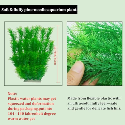 Fish Tank Plants 13.78 Inch, 2 Pack Aquarium Plants Plastic, Realistic Soft Plastic Fish Tank Decorations with Stable Ceramic Base, Natural Artificial Aquarium Ornaments Decor for Fish Tanks - size: 13.78in
