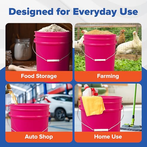 ePackageSupply 5 Gallon Plastic Bucket with Airtight Lid | Food Grade Bucket | BPA-Free | Heavy Duty 90 Mil All Purpose Pail | One 12" Rubber Mallet & One Lid Opener Included | 1 Pack - color: Pink, size: 1 Pack