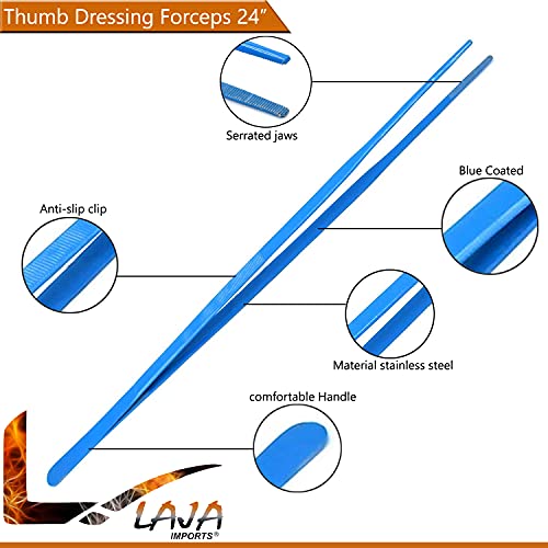 (Huge Jumbo Aquarium Aqua Tweezers) Thumb Dressing Forceps Serrated 24" Long Blue Coated for Educational Use