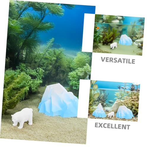 UKCOCO 3pcs Realistic Mountain Aquarium Decor Arctic Iceberg Decorations with Polar Bear Figurine Fish Tank Model Versatile Underwater Landscape Design