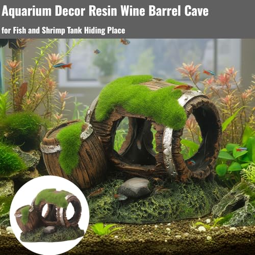 Aquarium Decor Resin Wine Barrel Cave for Fish and Shrimp - Realistic Simulation Barrel Tank Hiding Place for Cichlids, Shrimp, Small Fish - color: Style D, size: 10.5x11x10 cm