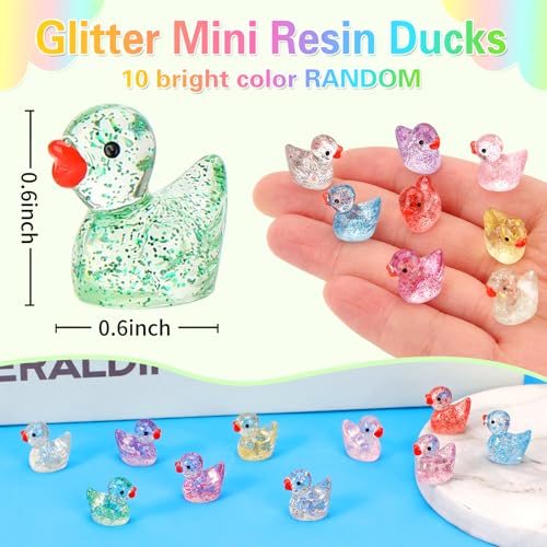 240 Pcs Glitter Mini Resin Ducks, Colorful Tiny Small Plastic Ducks Figures to Hide Little Resin Animals Bulk for Miniature Landscape Aquarium Potted Dollhouse Fairy Garden Accessories Decorations - style: Glitter Ducks