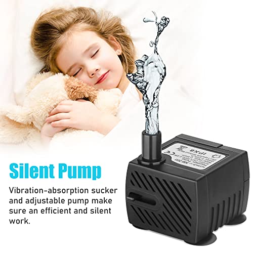 Submersible Pump 53GPH(200L/H) Fountain Pump Accessories kit, The Machine Parts of Neptonion Reptile Water Feeder, Includes 2.5W Aquarium Pump, 2 Carbon Foam and a Water Pipe