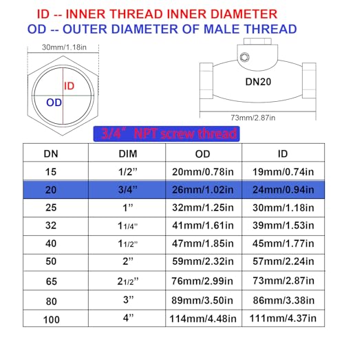 3/4" Stainless Steel Check Valve, NPT Threaded Horizontal Check Valve Check valve to prevent backflow, check valve for water, oil and air, also available with compressor DN20 - size: 3/4"(DN20)