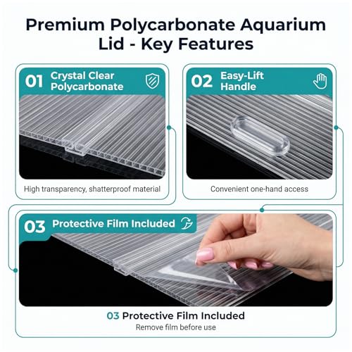 Aquarium Canop Polycarbonate 19.37 x 9.37 x 0.24 for 5/10/15/20 Gallon Without Center Brace Aquariums Cover Aquarium Lid，Clear - size: 20 x 10 Inch