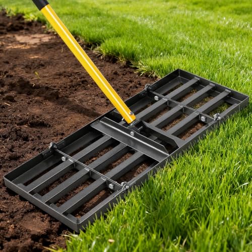 Lawn Leveling Rake, 30 Inch Yard Lawn Leveling for Soil with 78" Adjustable Steel Handle, Heavy Duty Effort Saving Landscape Lawn Leveler for Yard Garden Golf Course Soil Sand Dirt Grass - size: 30in