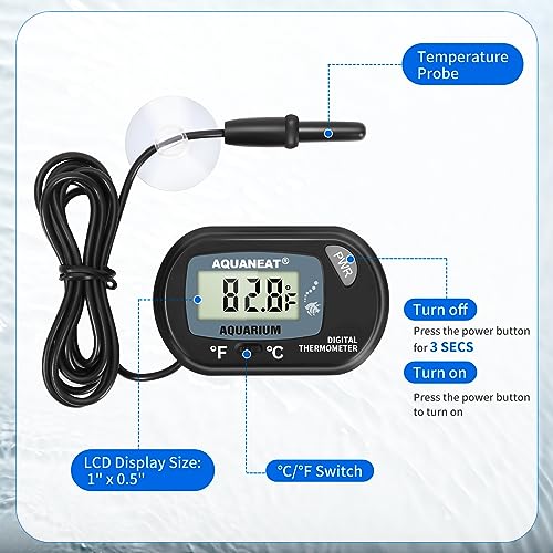 AQUANEAT Aquarium Thermometer, Fish Tank Thermometer, Digital Temperature Test, with Large LCD Display (3 Packs) - size: 3 Packs