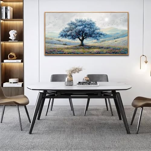 ZUITINGHUA Wood Framed Canvas Wall Art For Living Room Large Wall Decor For Office Bedroom Decorations Blue Tree Landscape Pictures Farmhouse Paintings Artwork Wall Mural Modern Home Decor 30x60 In - color: Blue Tree Wood Framed, size: 60"L x 30"W