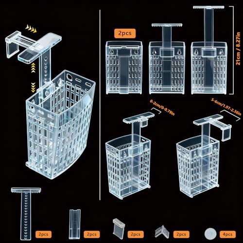 2pcs Upgraded Adjustable Aquarium Plant Holder，Fish Tank Plants Holder,Fish Tank Aquaponics Plant Cultivation and Aquarium Landscape Decoration with Hooks and Suction Cup(Transparent)
