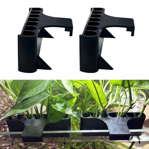 2 Pack Hanging Aquarium Plant Holder – 7-Hole Fish Tank Plant Pot for Pothos & Aquatic Plants, Floating Plant Corral, Aquascape Decor, Rim Plant Holder (Black) - color: Black