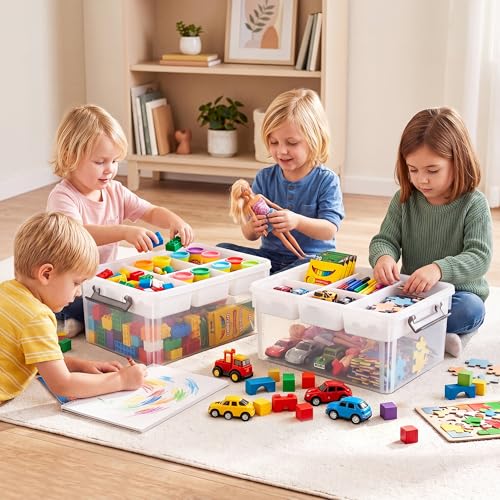 Citylife 17 QT Plastic Storage Box with Removable Tray Craft Organizers and Storage Clear Storage Container for Organizing Bead, Tool, Sewing, Playdoh, 2 Packs - size: 17 Qt- 2 Pack