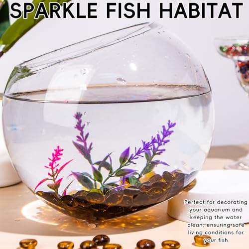 1 LB Amber Glass Marbles, Mini Flat Glass Beads~150 PCS for Vase Fillers, Floral Bottom Mancala Gems Pebbles Fish Tank Rocks for Table Aquarium,Home Decor Art Craft Supplies(0.5"~0.7") - color: Amber~1 Lb, size: 1 LB