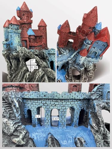 Magic Medieval Aquarium Castle Decor - 9.2 Inch Medium Fish Tank Decoration with Betta Hideouts, Cave for Fish Tank Rocks, Safe Resin Ornament for Fresh & Saltwater Tanks