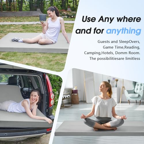 CYMULA 3 Inch Memory Foam Camping Pad, Camping Essentials Roll Up Floor Mat for Car Camping, Cot, Tent, Truck, Travel and Guest Use, Non-Slip Waterproof Bottom, Removable Cover - color: GREY, size: 2PACK Single:75*30*3