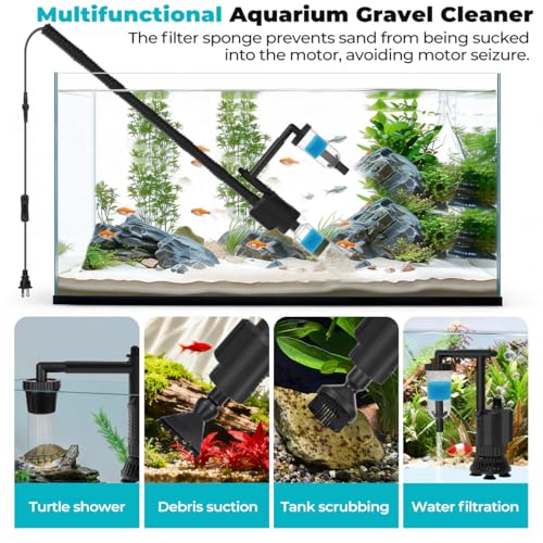 fishkeeper Electric Aquarium Gravel Cleaner, 8 in 1 Automatic Fish Tank Cleaner Kit Gravel Vacuum for Fish Tank, for Change Water/Wash Sand/Water Filter/Water Circulation (30W 480GPH)