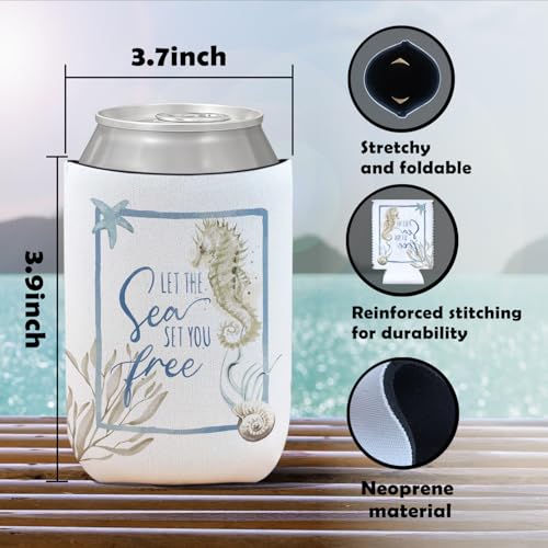 4 Pack Coastal Ocean Beach Reusable Neoprene Insulator Cup Sleeve for Cold and Hot Drinks, Coastal Beachy Seahorse Seashell Starfish Coral Can Drink Sleeves Cooler Sleeves Gifts for Women - color: Coast Let the sea set you free-cup