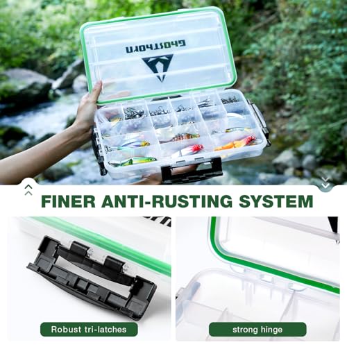 Ghosthorn Fishing Tackle Box, Waterproof 3600 and 3700 Tackle Trays, Plastic Tackle Box Organizer with Removable Dividers Storage Lure Box for Lures 2 Pack (3700 * 2) - style: 3700*2