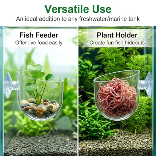 Gjinxi Aquarium Plant Holder, 2 Pcs Fish Tank Plant Pot, Clear Acrylic Aquatic Plant Cup, Red Worm Fish Shrimp Feeder, Aquarium Planter Cup with Suction Cup for Home Fish Tank Aquascape Decor