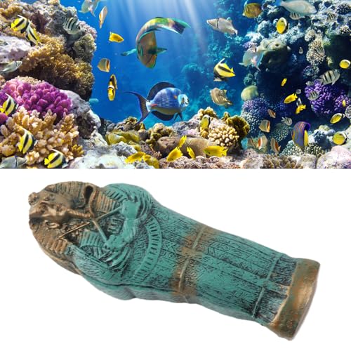 Mummy Coffin Decoration, Ancient Egyptian Theme Resin Skull & Coffin Ornament for Aquariums, Fish Tanks & Home Decor Ideal for Halloween & Festivals