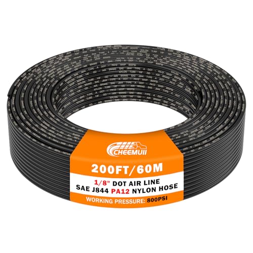 CheeMuii 200 FT 1/8" DOT Air Line Air Hose 61 Meter 1/8 PA12 Nylon Pneumatic Tubing 1/8 Inch OD Pneumatic Air Tubing Pipe Hose Line for Semi Truck Trailer or Industrial Air System - color: Black, size: 1/8"OD-200FT