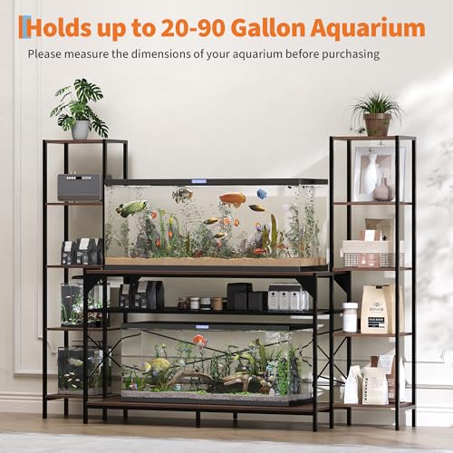 Garvee 20-90 Gallon Fish Tank Stand ,Aquarium Stand with Power Outlet,Heavy-Duty Reptile Terrarium Stands with 12-Leg Support and 4-Tier Storage Shelves,Fish Tank Table Aquarium Table,Load 860lbs - color: Dark Brown