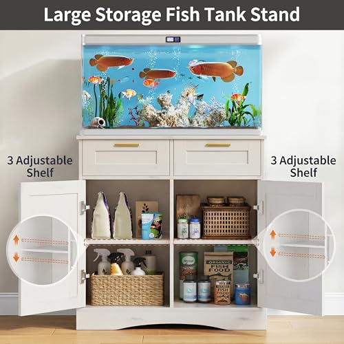 29 Gallon Fish Tank Stand with Storage Cabinet, Aquarium Stand 29 Gallon, with 2 Drawers for Fish Tank Accessories Storage, 30.71x 15.75'' Fish Stand Tabletop (Vintage White, PTBX01WH) - color: Vintage White, size: 20-29 Gallon