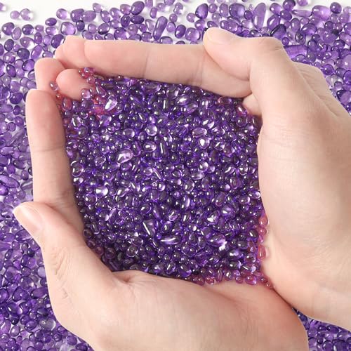 T4U Fish Tank Gravel 2 LB, Tumbled Small Rocks for Aquarium, Glass Beads for Vases, Succulent Rocks for Plants, Aquarium Gravel Decorative Pebbles for Terrarium Crafts Vase Filler, Purple - color: #14 - Purple, size: 2 LB