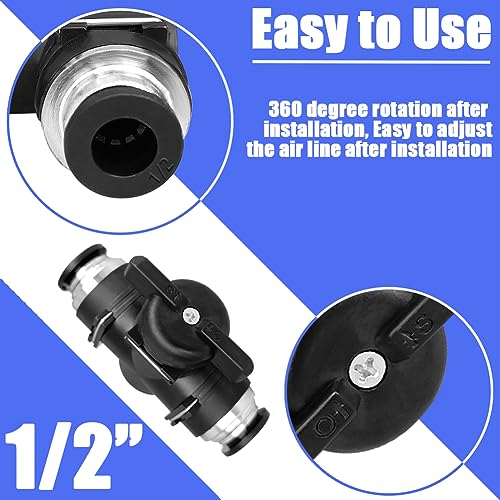 1/2 inch Push-to-Connect Ball Valve Air Flow Control Valve (5Pcs, Black, Plastic, Stainless Steel Body, BUC-1/2) - size: 1/2" Tube OD