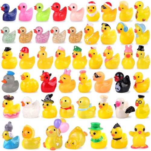 TINKRSTUFF 50PCS Mini Resin Animals Assorted Styles Cute Tiny Ducks,Miniature Duck Figures to Hide,Little Animal Bulk for Topper Desk Garden Dollhouse Landscape Aquarium Ornaments DIY Crafts & Decor - color: Various Ducks-50pcs