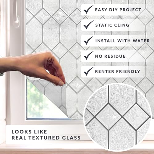 Old English Window Privacy Film by Artscape - Textured Leaded Glass Design, Static Cling, Allows Natural Light in, UV Protection, Phthalate and BPA Free, Made in USA - 36 x 72 Inch - color: Old English