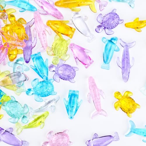 Babenest 5 Styles Acrylic Dolphin and Penguin Gems, 65pcs Sensory Bin Fillers for Sea Animal, Marine Organism Sea Turtle Theme Party Wedding Decoration Scatter Table Vase Fillers Home DIY Crafts - color: Marine Animals, size: Conventional