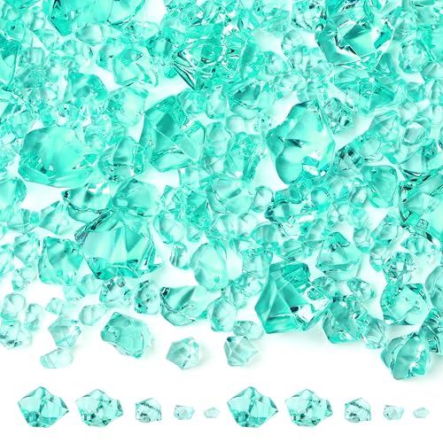 700 Pcs Fake Ice Diamonds 5 Sizes Acrylic Teal Plastic Rocks Fish Tank Accessories Crushed Gems Aquarium Gravels for DIY Craft Table Scatter Home Decor Vase Fillers for Wedding Centerpieces - color: Teal