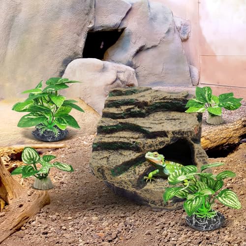 GOZILLA Silk Fish Tank Plants,Reptile Artificial Plant,Reptile Plants for Terrarium,Aquarium Decorations Accessories Set,Resin Pedestal Silk Aquarium Plant for Fish Tank.(4PCS/B-Set) - color: 4pcs/B-set