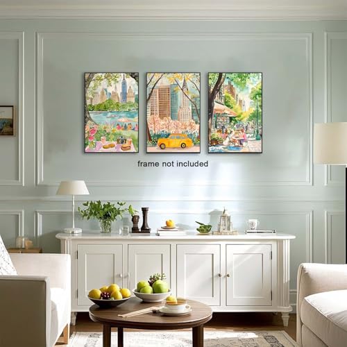 XLARTMY New York City Poster Travel Wall Art Canvas Watercolor NYC Central Park Landmarks Artwork Decor Painting Prints Pictures Set of 3 for Bedroom Living Room Bathroom Office 16x24in Unframed - color: Watercolor City, size: 16x24in Poster