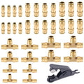 CheeMuii 35 PCS Brass DOT Air Line Fittings Kit 1/4 3/8 1/2 DOT Quick Connect Air Fittings Straight & Tee Union Push to Connect Air Hose Fittings for Semi Truck Trailers Air Brake System - size: 35PCS