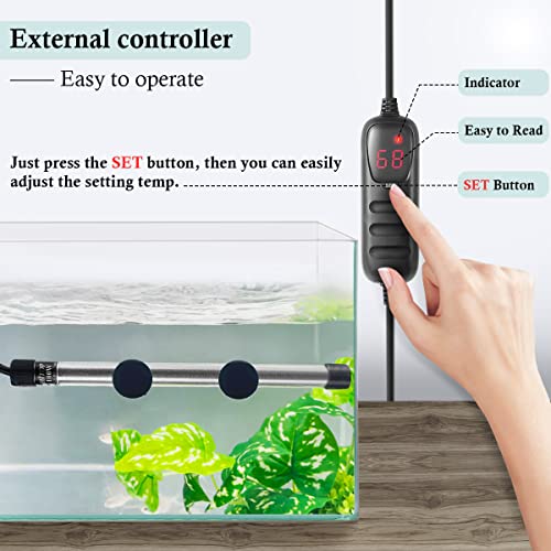 HITOP Compact Submersible Aquarium Heater -100w Digital Heater for Fish Tank Turtle Tank, for Saltwater and Fresh Water with Temperature Controller - size: (12-30Gal) 100W