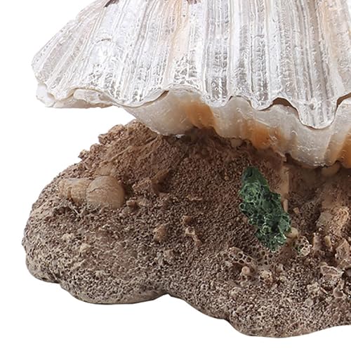 Aquarium Shell Decor with Air Stone Bubbler,Aquarium Decoration Corals Reef Aerating Action Ornament Mini Cute Undersea Clam Pearl Ornaments White