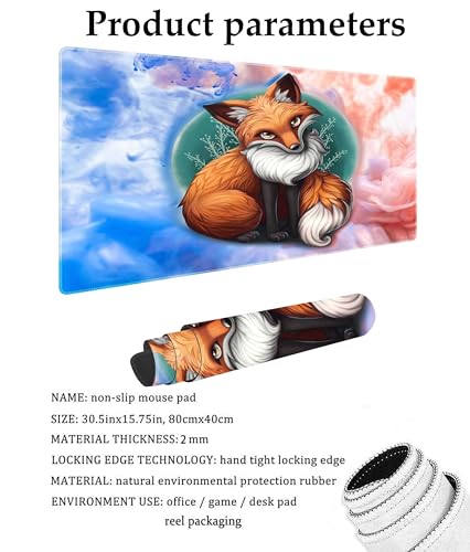 Watercolor Fox Customized Large Extended Gaming Mouse Pad with Stitched Edges and Non-Slip Rubber Base,Suitable for Office and Home Use,31.5x15.7 Inches - color: Watercolor Fox