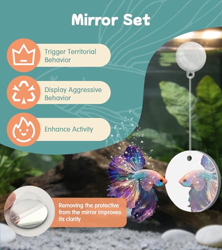 Betta Fish Toys,Including Betta Feeding Ring and Floating Betta Sports Mirror,Betta Enrichment Toys for Small Tank,Betta Fish Tank Accessories