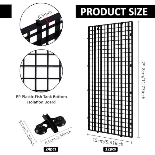 BENECREAT 12 Pcs Plastic Fish Tank Divider with 24 Suction Cups, 11.7x5.9 Inch Aquarium Isolation Grid Board for Separating Different Fish, Black - color: Black
