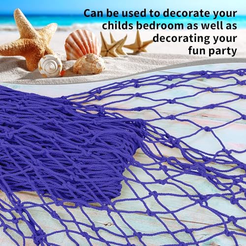 ZUEXT Decorative Fishing Net Dark Blue & Beige 80x40 Inch, 2 Pack Large Picture Fish Net, Wall Photo Hanging Fishnet for Nautical Mermaid Pirate Ocean Themed Hawaii Beach Under The Sea Party Decor - color: Dark Blue & Beige, size: 80" x 40" - 2 Pack
